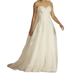 JEWEL Beaded Lace And Tulle Ball Gown Wedding Dress Ivory Petite Womens Size 4P